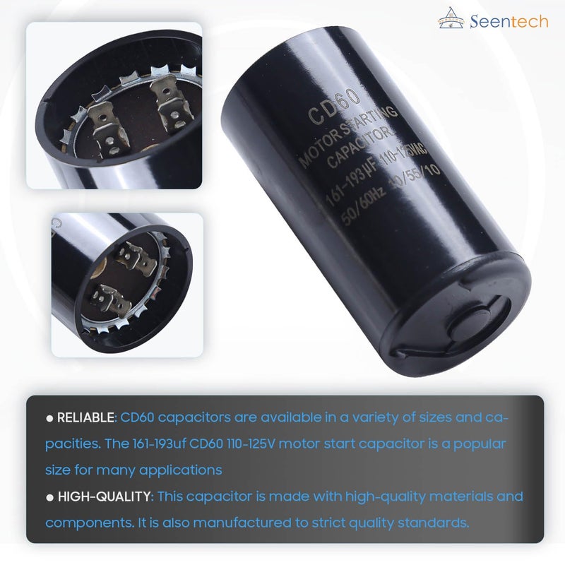 Seentech 161-193 uf/MFD 110-125 VAC ±20% Round Motor Start Capacitor 50/60 Hz AC Electric Universal Fit for AC Motor Run or Fan Start and Cool or Heat Pump Air Conditioner - Image 5